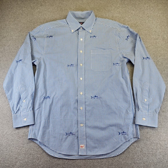 Vineyard Vines Other - Vineyard Vines Blue Classic Murray Shirt Men M Long Sleeve Check Fish Emboidered